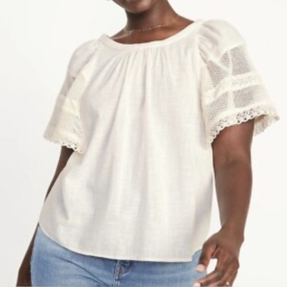 Old Navy Crochet Flutter Sleeve Swing Top Size Medium EUC - Picture 1 of 8
